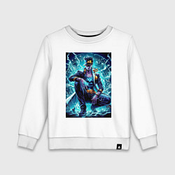 Свитшот хлопковый детский Jotaro Kujo - neon glow ai art, цвет: белый