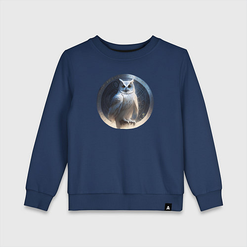 Детский свитшот Белая сова и руны / Тёмно-синий – фото 1