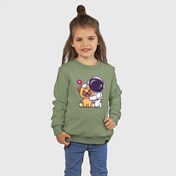 Свитшот хлопковый детский Космонавт и пёсик, цвет: авокадо — фото 2