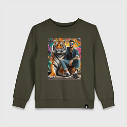 Детский свитшот Чувак хипстер с тигром - нейросеть