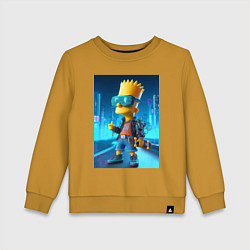 Свитшот хлопковый детский Барт Симпсон в неоновом городе со скейтбордом - не, цвет: горчичный