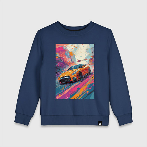 Детский свитшот Nissan GT-R дрифт в городе / Тёмно-синий – фото 1