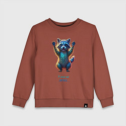 Свитшот хлопковый детский У меня же лапки - неоновый енот, цвет: кирпичный
