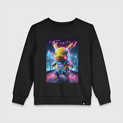Свитшот хлопковый детский Cyber Pikachu - neon glow ai art fantasy, цвет: черный