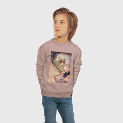 Свитшот хлопковый детский Принцесса Мононоке - волк Моро, цвет: пыльно-розовый — фото 2