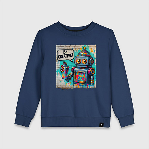 Детский свитшот Робот с баллончиком краски - граффити / Тёмно-синий – фото 1