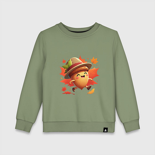 Детский свитшот Веселый желудь на прогулке в листопад / Авокадо – фото 1