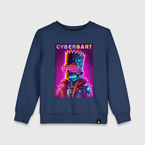 Детский свитшот Cyber Bart - neon glow ai art fantasy / Тёмно-синий – фото 1