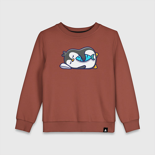Детский свитшот Спящий пингвин с рыбкой / Кирпичный – фото 1