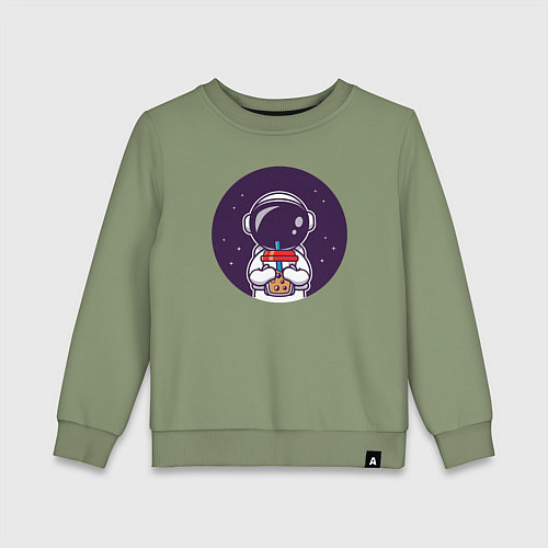 Детский свитшот Космонавт пьет бабл-чай / Авокадо – фото 1