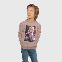 Свитшот хлопковый детский Клинок, рассекающий демонов Мицури Канродзи столп, цвет: пыльно-розовый — фото 2