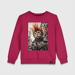 Свитшот хлопковый детский Котяра панк из Нью-Йорка - нейросеть, цвет: маджента
