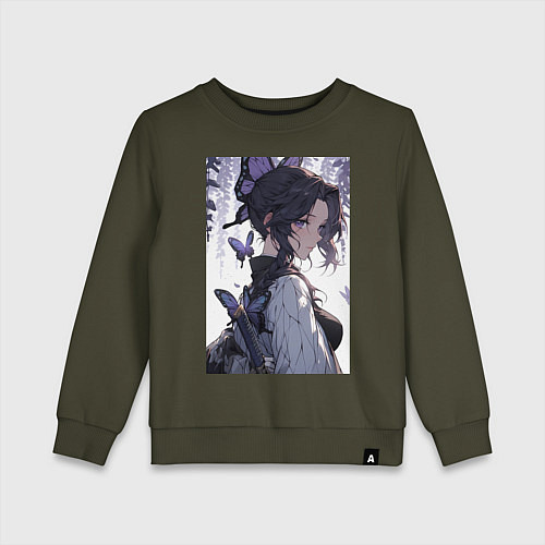 Детский свитшот Клинок, рассекающий демонов Синобу Котё бабочка / Хаки – фото 1