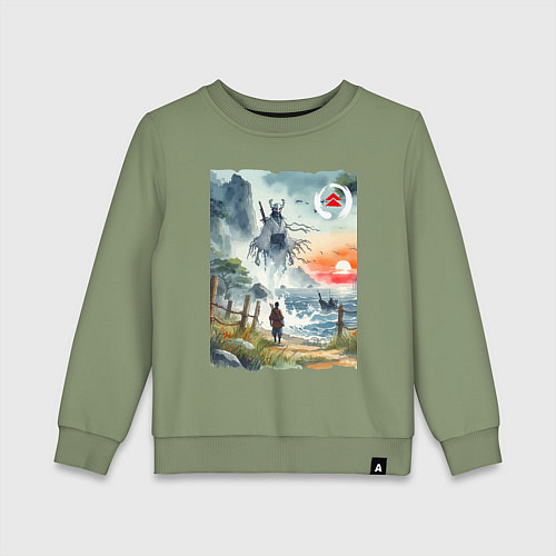 Детский свитшот Ghost of Tsushima - watercolor / Авокадо – фото 1