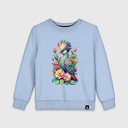 Детский свитшот Голубая птица с хохолком среди цветов
