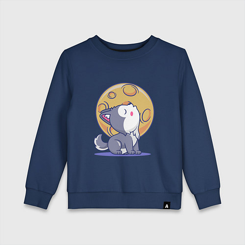 Детский свитшот Волченок и луна / Тёмно-синий – фото 1