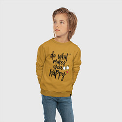 Свитшот хлопковый детский Do what makes you happy, цвет: горчичный — фото 2