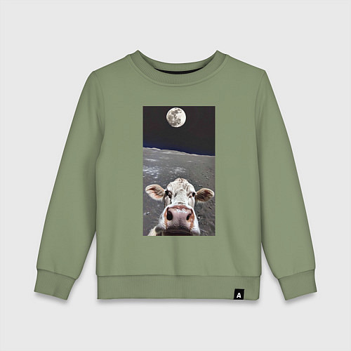 Детский свитшот Корова делает селфи на Луне - Земля в космосе / Авокадо – фото 1