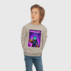 Свитшот хлопковый детский Minecraft - halloween neon glow, цвет: миндальный — фото 2