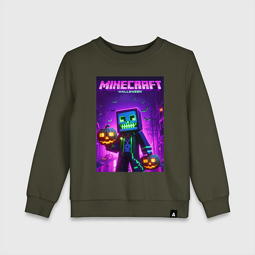 Детский свитшот Minecraft - halloween neon glow / Хаки – фото 1