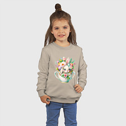 Свитшот хлопковый детский Милый кролик акварельная чашечка цветы, цвет: миндальный — фото 2