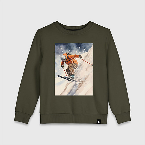 Детский свитшот Горные лыжи спортсмен / Хаки – фото 1