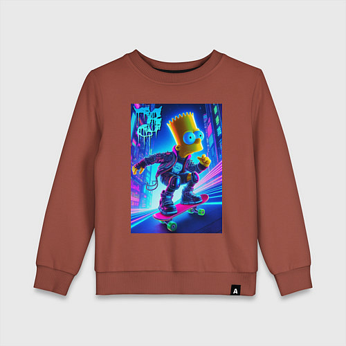 Детский свитшот Барт Симпсон на скейтборде - неоновое свечение / Кирпичный – фото 1