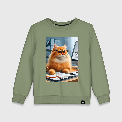 Детский свитшот Рыжий кот дизайнер - нейроарт / Авокадо – фото 1