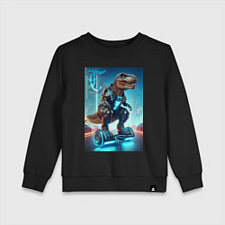 Детский свитшот Cyber tyrannosaur on a hoverboard - neon glow fant