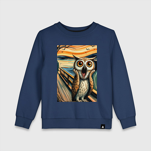 Детский свитшот Сова кричит на картине Эдварда Мунка - нейроарт / Тёмно-синий – фото 1
