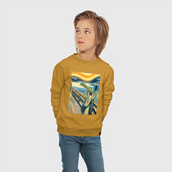 Свитшот хлопковый детский Крокодил кричит на картине Эдварда Мунка - мем иск, цвет: горчичный — фото 2