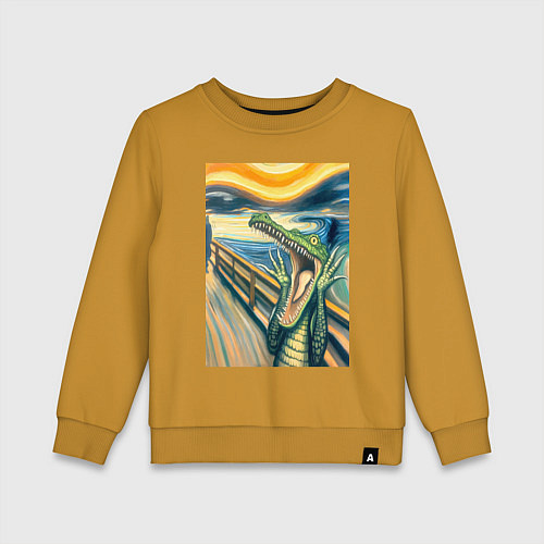 Детский свитшот Крокодил кричит на картине Эдварда Мунка - мем иск / Горчичный – фото 1