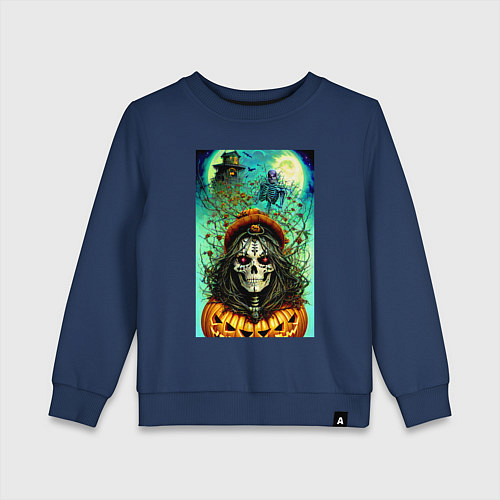 Детский свитшот Скелет ведьмы - хэллоуин / Тёмно-синий – фото 1