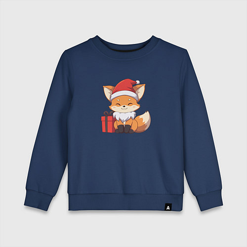 Детский свитшот Лиса с подарком / Тёмно-синий – фото 1