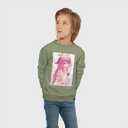 Свитшот хлопковый детский Genshin Impact Яэ Мико, цвет: авокадо — фото 2