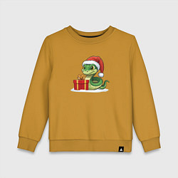 Свитшот хлопковый детский Новогодняя змея с подарком, цвет: горчичный