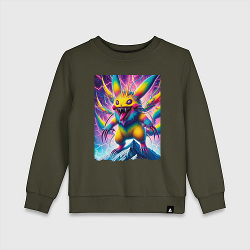 Детский свитшот Дикий горный Пикачу - нейроарт / Хаки – фото 1