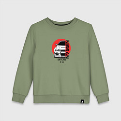 Свитшот хлопковый детский Nissan skyline на фоне солнца, цвет: авокадо