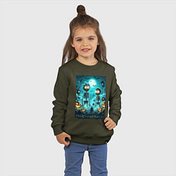 Свитшот хлопковый детский Rick and Morty skeletons - happy halloween, цвет: хаки — фото 2