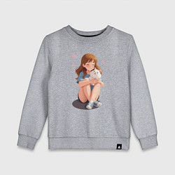 Детский свитшот Белый хомяк и счастливая девушка