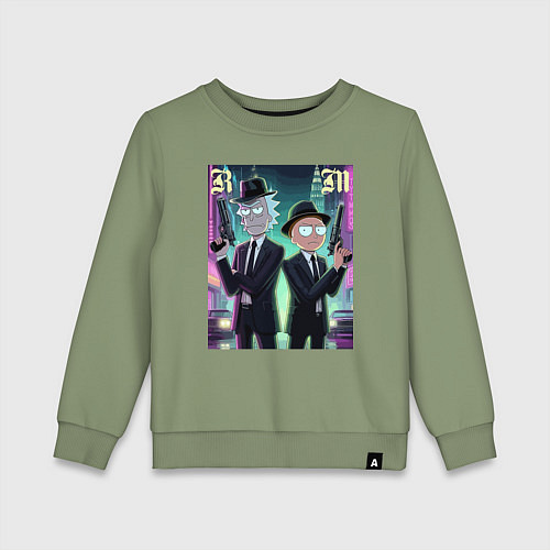 Детский свитшот Рик и Морти крутые гангстеры - нейроарт / Авокадо – фото 1