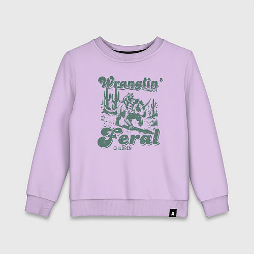Детский свитшот Управляю дикими детьми - енот на динозавре / Лаванда – фото 1