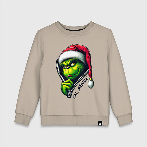 Детский свитшот Гринч с надписью фу люди / Миндальный – фото 1