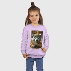 Свитшот хлопковый детский Волк и цыпа, цвет: лаванда — фото 2