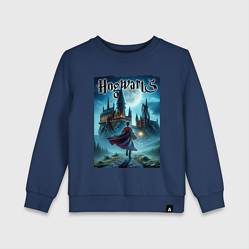 Детский свитшот Harry Potter with a magic wand - Hogwarts / Тёмно-синий – фото 1