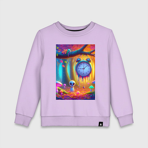 Детский свитшот Психоделический осенний фрагмент с будильником / Лаванда – фото 1