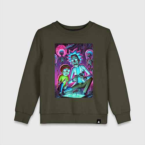 Детский свитшот Рик и Морти изучают инопланетное насекомое / Хаки – фото 1