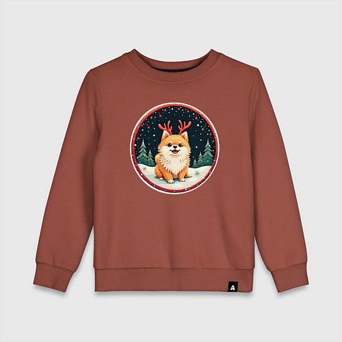 Детский свитшот Милый померанец с оленьими рожками / Кирпичный – фото 1