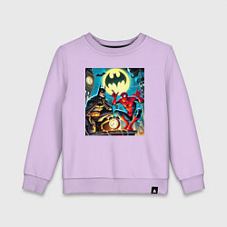 Свитшот хлопковый детский Batman with Spider-man - ai art fantasy, цвет: лаванда