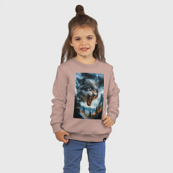 Свитшот хлопковый детский Голова волка с оскаленной пастью, цвет: пыльно-розовый — фото 2